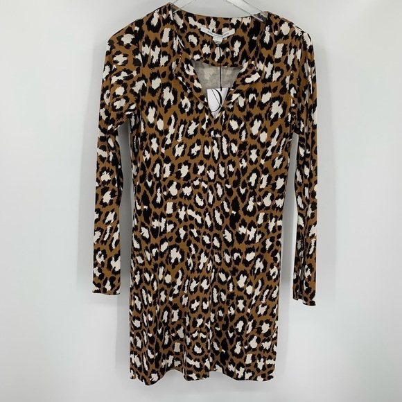 DVF Diane von Furstenberg Reina Spotted cat camel tunic dress leopard silk new 4 - Picture 1 of 6